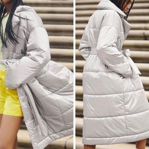 Anthropologie Daily Practice Metallic Belted Puffer Coat, Size S/M